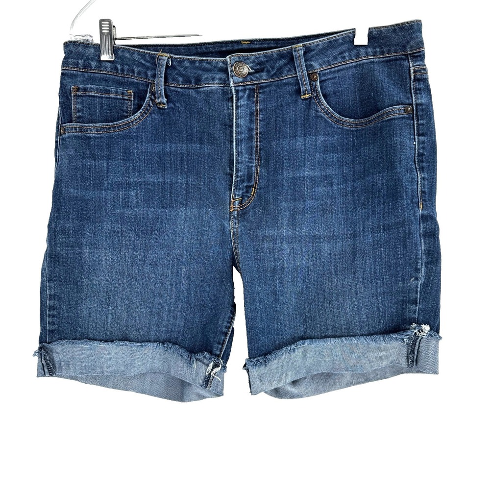 Seven7 Weekend Shorts Women's 14 Medium Wash Comfort Stretch Cuffed High Rise
